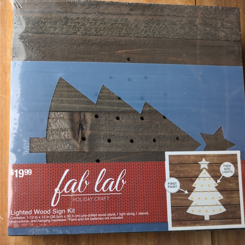 Tree Lighted Wood Sign Kit 12" X 12" X 1 7/8" By FAB LAB holiday Craft NEW